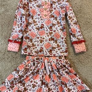 Cheeky Plum Festive Gingerbread Kids Pajama Set - Pink and Brown